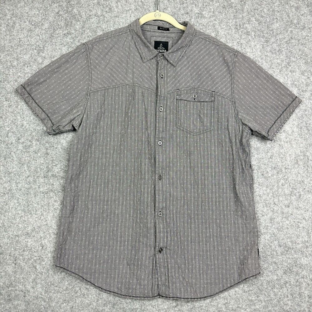 PrAna Patras Slim Fit Shirt Mens XL Gray Organic Button Short Sleeve Breathe
